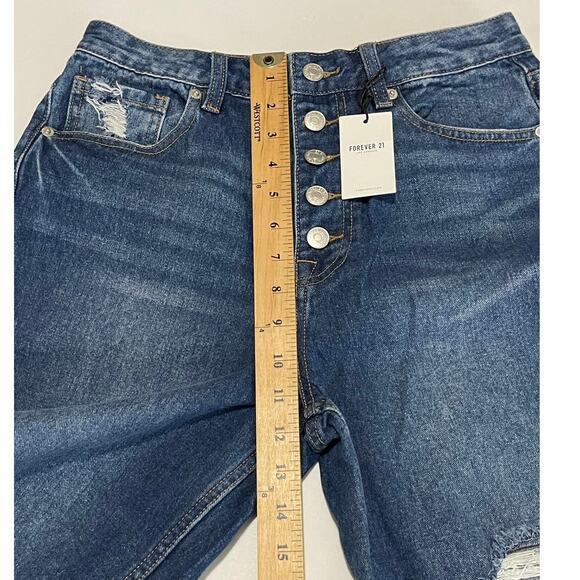 Forever 21 Womens Destroyed Knees Denim Dark Wash Mom Jeans Size 27 New - Picture 5 of 12